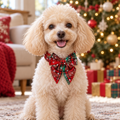 Red &Green Snowflake Christmas Bow Tie Collar