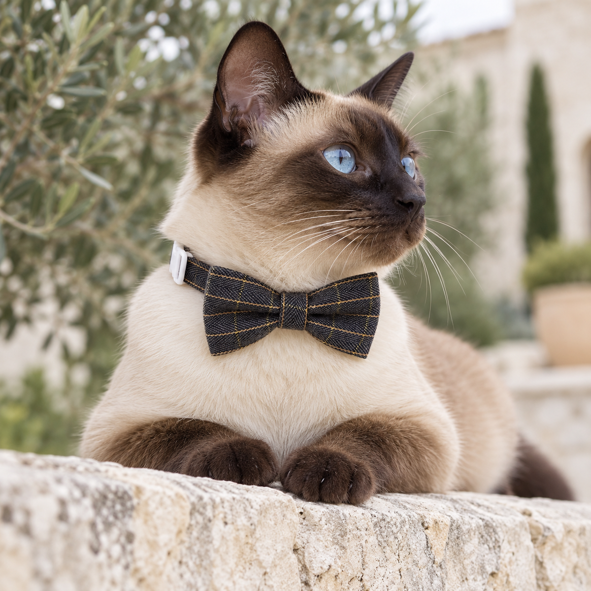 Dark Gray Plaid Pet Bow Tie Collar