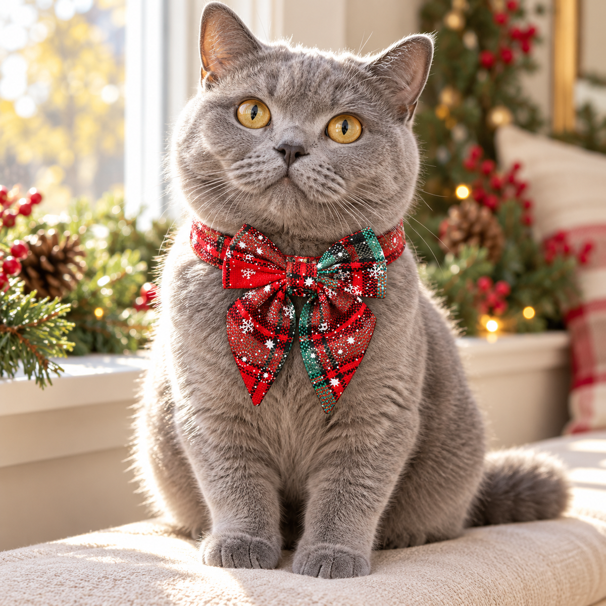 Red &Green Snowflake Christmas Bow Tie Collar
