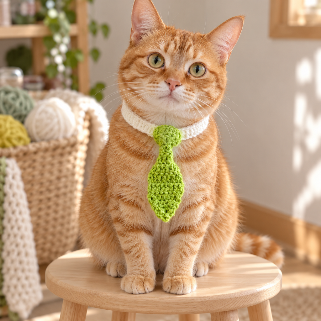 Grass Green Knitted Pet Necktie