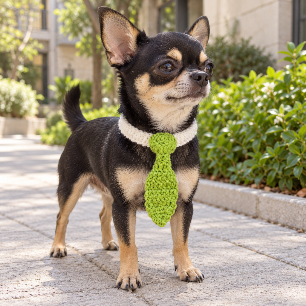 Grass Green Knitted Pet Necktie