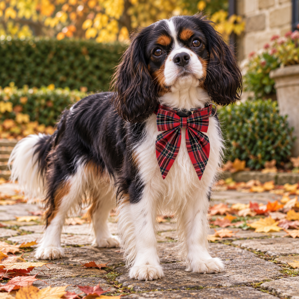 Red Plaid Christmas Bow Tie Collar