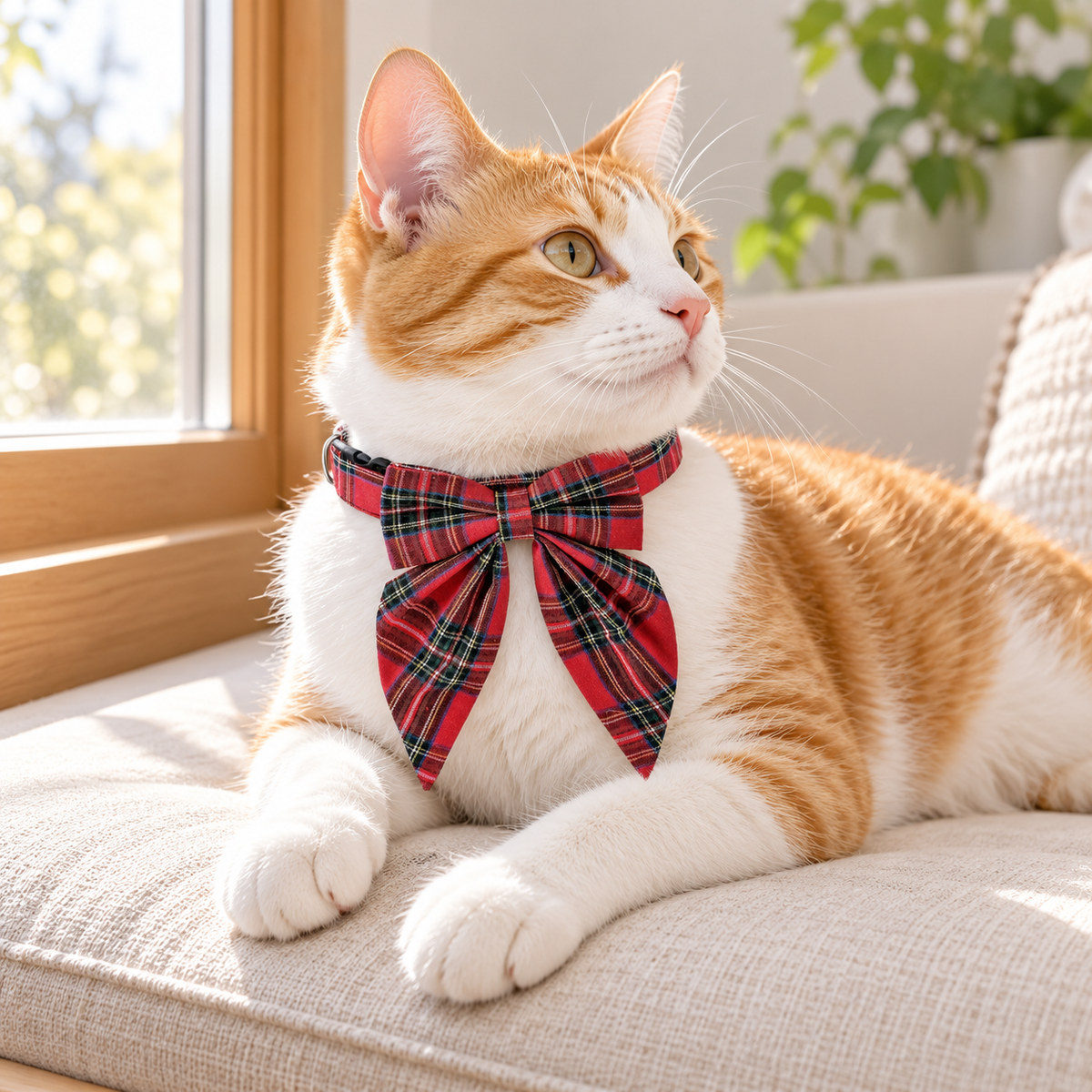 Red Plaid Christmas Bow Tie Collar