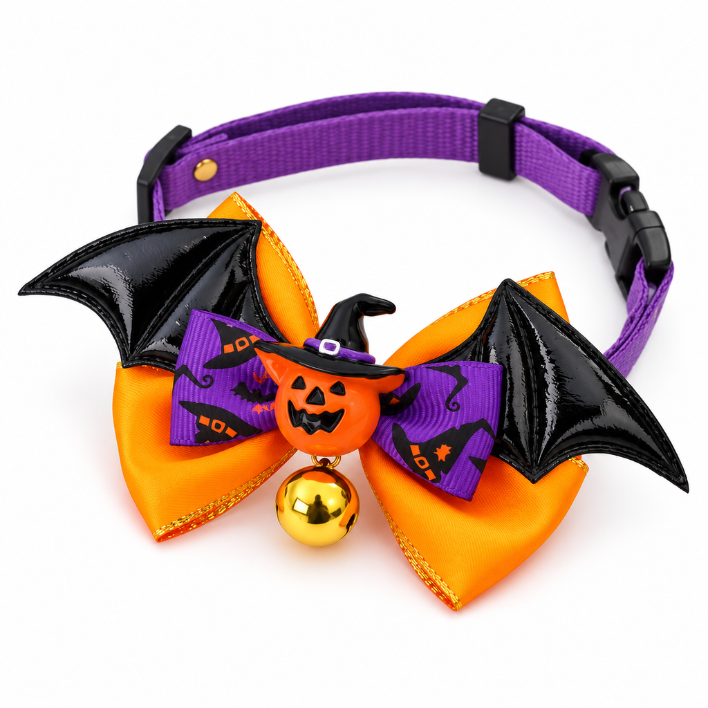 Halloween Pumpkin Bow Tie Collar with Small Bell