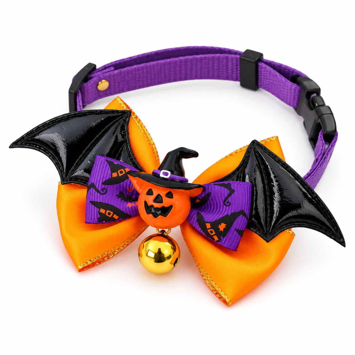 Halloween Pumpkin Bow Tie Collar with Small Bell