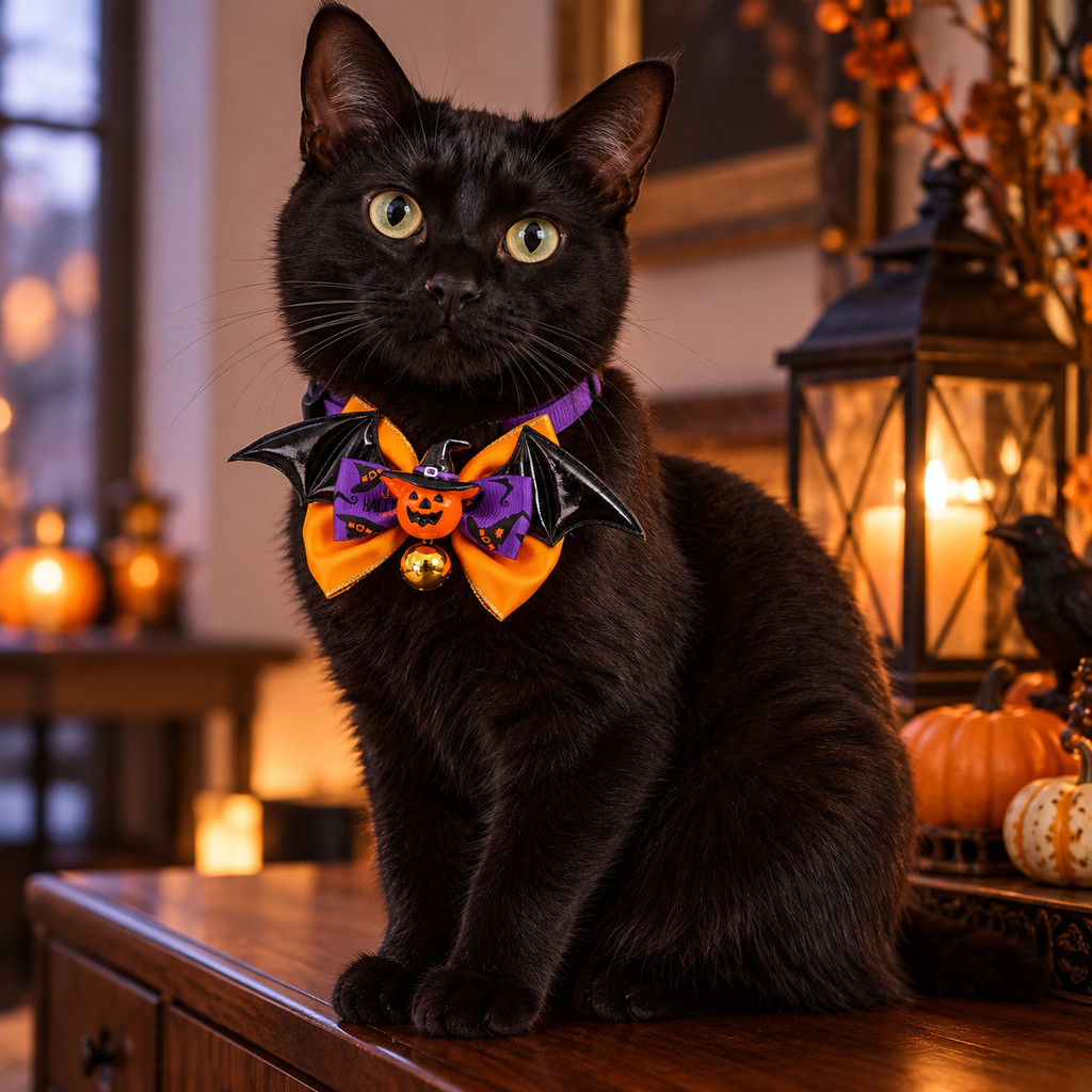Halloween Pumpkin Bow Tie Collar with Small Bell