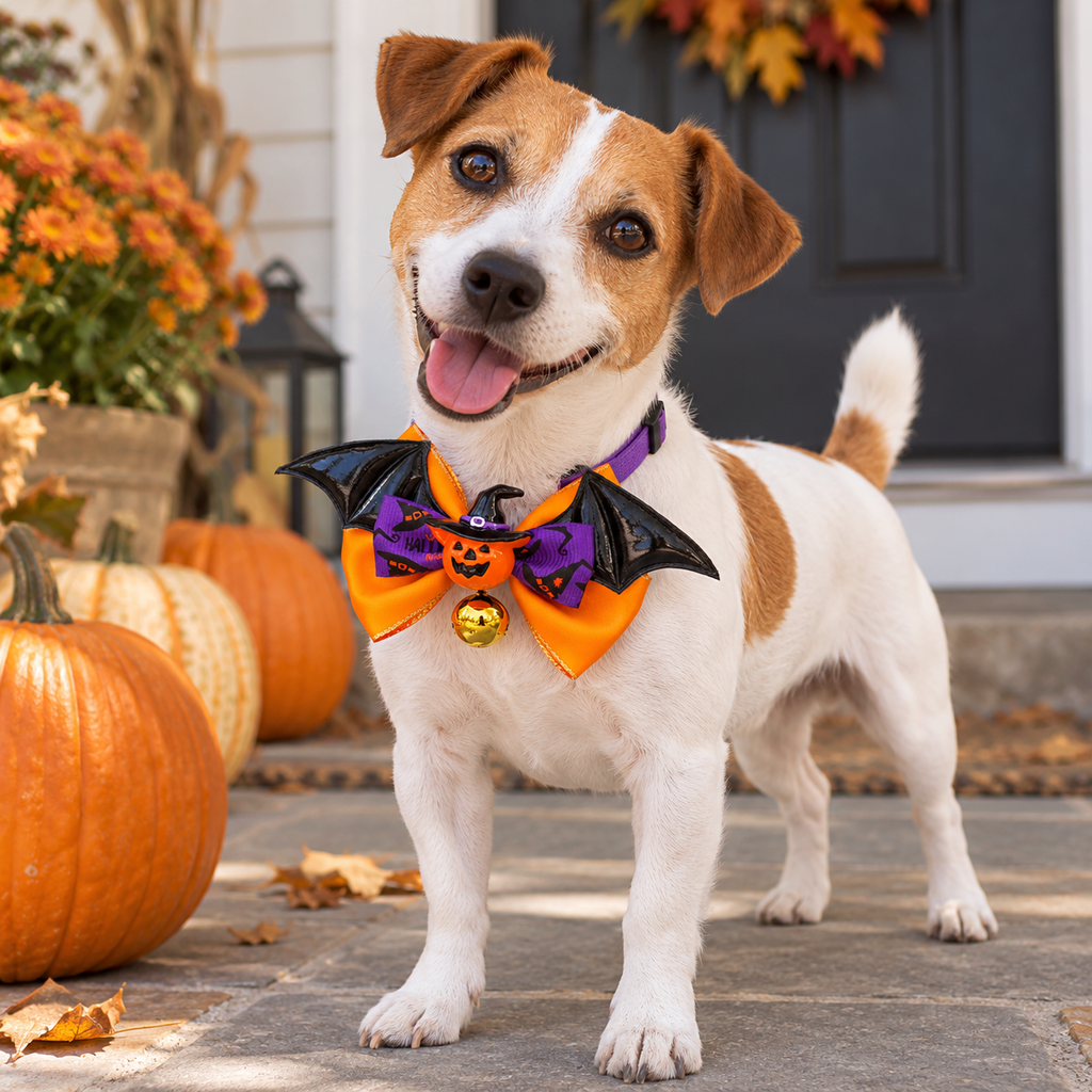 Halloween Pumpkin Bow Tie Collar with Small Bell